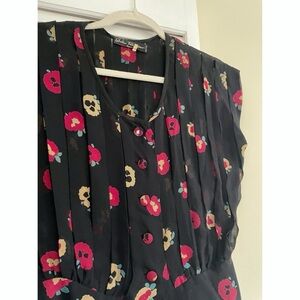Vintage Salvatore Ferragamo Crepe Floral Peplum Pleated Blouse - 6 (fits XS - S)
